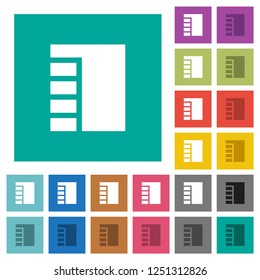 Vertical tabbed layout active multi colored flat icons on plain square backgrounds. Included white and darker icon variations for hover or active effects.