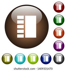Vertical tabbed layout white icons on round color glass buttons