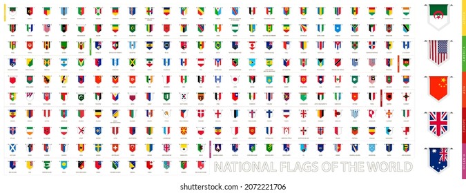 Vertical tag flags of the world, large set of flags. Vector collection.