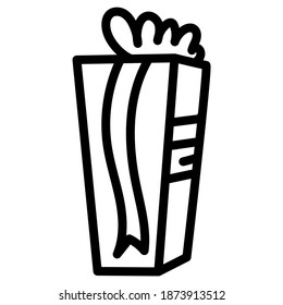 Vertical tall gift on a white background. Linear packaging for the holiday. Stock vector icon on white isolate.