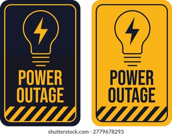 Vertical Tall Rectangular Power Outage Warning Signs Vector Set 2x Yellow Safety Sticker Clips Lightining Bolt Illustration Vector Illustration