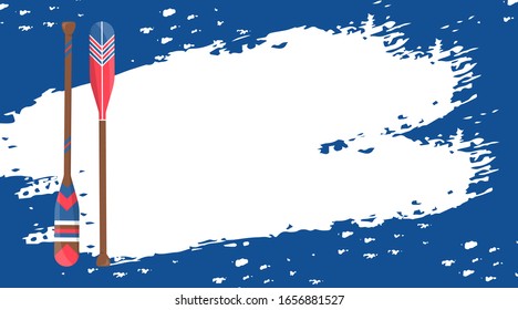 Vertical template banner with hand draw ink and wood oar or paddle boat in caroon style. Home sport lumbar concept. Vector Illustration