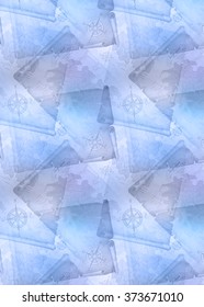Vertical template of blue background with manuscripts and the old map, vector illustration