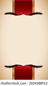 Vertical template design decorated with red ribbons with golden lines and dark wheat ears silhouettes.