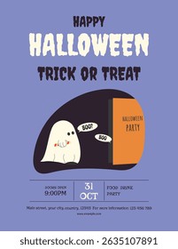 Vertical template for Halloween party invitations, flyers, posters, postcards. Spooky is at a party. Vector illustration with a place for text.