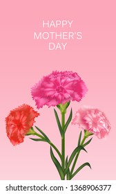 Vertical template for Mother's Day with carnations. Banner, poster or greeting card. Vector illustration.