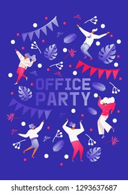 Vertical Template For Office Party, Celebration Or Anniversary Drawn In Flat Modern Style With Vivid Gradients. Concept Illustration Good For Booklet, Poster Ot Invitation