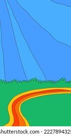 vertical template for social media. Editable layered photo stories.1970 psychedelic and groovy hippies.Fantasy naive background with rainbow,sky,clouds.90s good vibes.nostalgia story