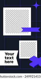 Vertical template story format frame. Neo brutalism style modern background for designs with space for text and place for photos