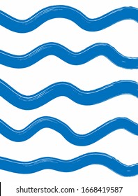 Vertical template with wavy lines drawn with a rough brush. Sea grunge background. Paint, graffiti, watercolor. Vector illustration.