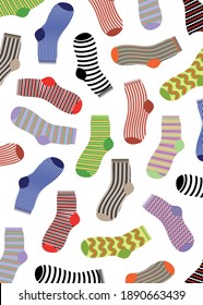 Vertical texture striped socks. Multi-colored striped socks on a white background. Fabric effect. Design element. Vector illustration.