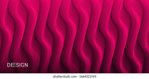 Vertical texture with volumetric waves. Abstract wavy background with dynamic effect. 3d vector illustration. 
