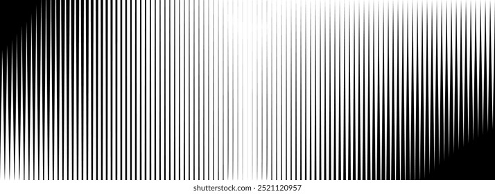 Vertical thin line halftone gradation texture. Fade straight stripe gradient background. Black striped shade pattern backdrop. Vanishing parallel stripe wallpaper for overlay, print, cover. Vector