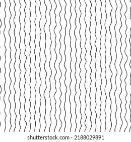 Vertical thin wavy lines seamless pattern. Hand drawn doodle texture. Simple ornament with wavy pen stripes. Black and white vector ornament. Wallpaper, pattern fills, surface design. 