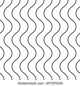 Vertical thin wavy lines vector seamless pattern. Subtle monochrome background, simple black & white geometric repeat texture, delicate waves. Design for decor, banners, invitations, print products