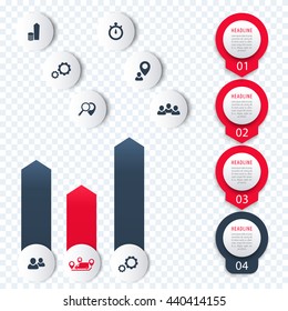 Vertical timeline, elements for infographics, icons, 1, 2, 3, 4, step labels, chart, vector illustration