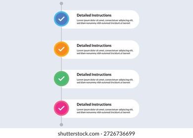 Vertical timeline with four distinct steps marked by colored circle and checkmark