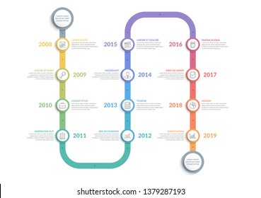 Vertical timeline with icons, 12 elements, infographic template for web, business, presentations, vector eps10 illustration