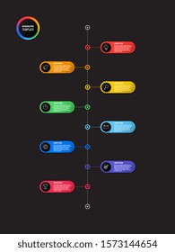 vertical timeline infographic with round elements on black background. modern business process visualization with marketing line icons. vector illustration template easy to edit and customize. eps 10