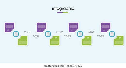 Modelo de infográfico de linha de tempo vertical com 4 etapas e ícones modernos. Diagrama do fluxo de trabalho do processo de negócios para planejamento estratégico, gerenciamento de projetos ou apresentação de sites