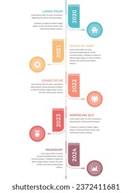 Línea de tiempo vertical - plantilla infográfica con cinco elementos con lugar para fechas, iconos y texto, eps vectoriales10 ilustración