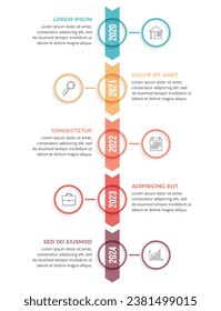 Vertical timeline - infographic template with five arrows with place for your icons and text, vector eps10 illustration