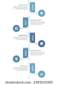 Línea de tiempo vertical - plantilla infográfica con cinco elementos con lugar para fechas, iconos y texto, eps vectoriales10 ilustración