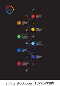 vertical timeline infographic template with round elements on black background. modern business process visualization with marketing line icons. vector illustration easy to edit and customize. eps 10