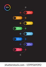 vertical timeline infographic template with round elements on black background. modern business process visualisation with marketing line icons. vector illustration easy to edit and customize. eps 10