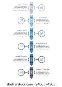Vertical timeline - infographic template with six arrows with place for your icons and text, vector eps10 illustration