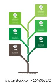 Vertical Timeline infographics with 6 options. The development and growth of the eco business. Time line of Social tendencies and trends graph. Business concept with 6 parts, steps or processes.