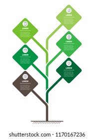 Vertical Timeline infographics. The development and growth of the green business. Time line or tree of Social tendencies and trends. Eco Business presentation concept with 6 parts, steps or processes.
