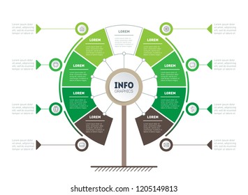 Vertical Timeline infographics. The development and growth of the business. Time line of Social tendencies and trends graph. Business presentation concept with 8 options, parts, steps or processes.