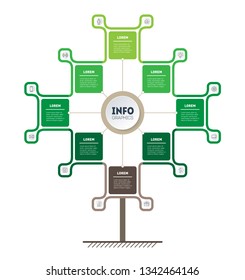 Vertical Timeline infographics. The development and growth of the green business. Time line of tendencies. Business presentation concept with 8 stages, options, parts, steps or processes.