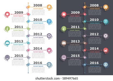 Vertical timeline infographics with place for icons dates and text, vector eps10 illustration