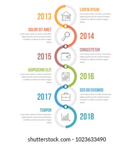 Vertical Timeline Infographics Template With Colorful Circles, Workflow Or Process Diagram, Vector Eps10 Illustration