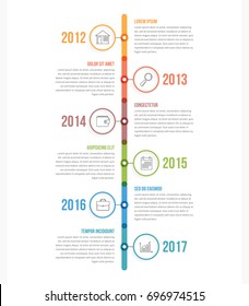 Vertical timeline infographics template with colorful circles, workflow or process diagram, vector eps10 illustration