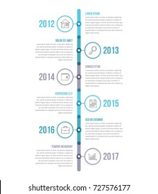 Vertical timeline infographics template with colorful circles, workflow or process diagram, vector eps10 illustration