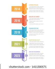 Vertical Timeline Infographics Template With Five Arrows, Vector Eps10 Illustration