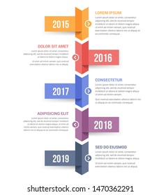 Vertical timeline infographics template with five arrows, vector eps10 illustration
