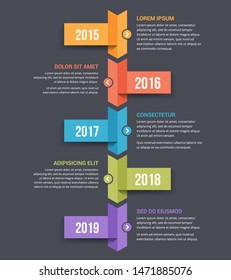 Vertical timeline infographics template with five arrows, vector eps10 illustration