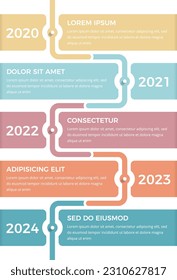 Vertical timeline infographics template with five elements for dates and text, vector eps10 illustration