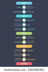 Vertical timeline infographics template with place for years and months, dark background, vector eps10 illustration