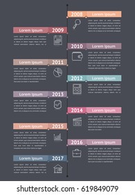 Vertical timeline infographics template, workflow or process diagram, flowchart, vector eps10 illustration