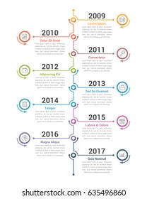 Vertical Timeline Infographics Template, Workflow Or Process Diagram, Vector Eps10 Illustration