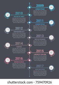 Vertical Timeline Infographics Template, Workflow Or Process Diagram, Vector Eps10 Illustration