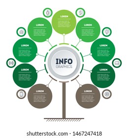 Vertical Timeline infographics. Tree of development and growth of the agriculture business. Time line of trends. Business concept with 9 options, parts, steps or processes.