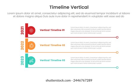 vertical timeline milestone infographic template banner with creative circle and long small line bottom with 3point list information for slide presentation vector