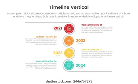 vertical timeline milestone infographic template banner with circle with line cycle circular with 4 point list information for slide presentation vector