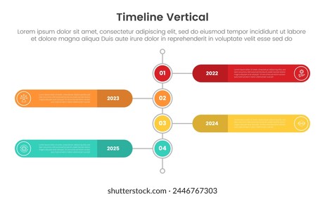 Anuncio de Plantilla infográfico de hito de línea de tiempo de Vertical con rectángulo redondo y conexión de línea circular con información de lista de 4 puntos para Vector de presentación de diapositivas
